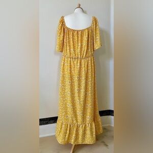 NWOT Boho Flowy Maxi Dress 3XL – Yellow Floral Ruffle Summer Chic